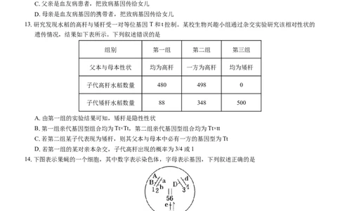 （生物学）2024级&ldquo;贵百河&rdquo;3月高一月考_2025年04月试卷_0401广西壮族自治区&ldquo;贵百河&rdquo;联考2024-2025学年高一下学期3月月考