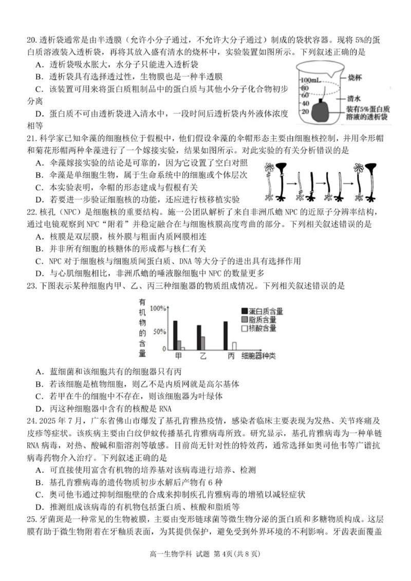 高一生物试题_2025年12月高一试卷_251204浙江省金兰教育合作组织2025-2026学年高一上学期11月期中联考（全）