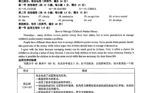 高一英语参考答案_2025年03月试卷_0331河南省驻马店市环际大联考2024-2025学年高一下学期阶段考试（一）