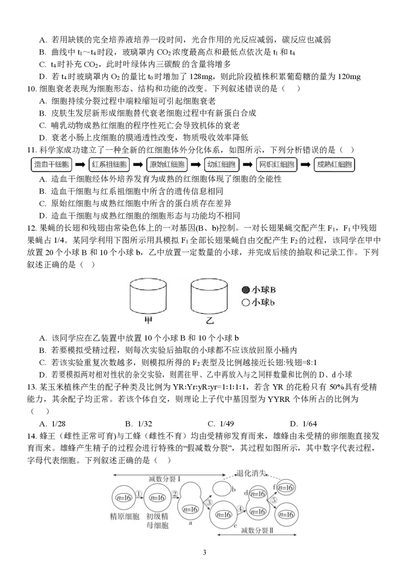 高一生物试题_2026年04月高一试卷_260427浙江衢州五校联考2025-2026学年高一下学期期中考（全科）