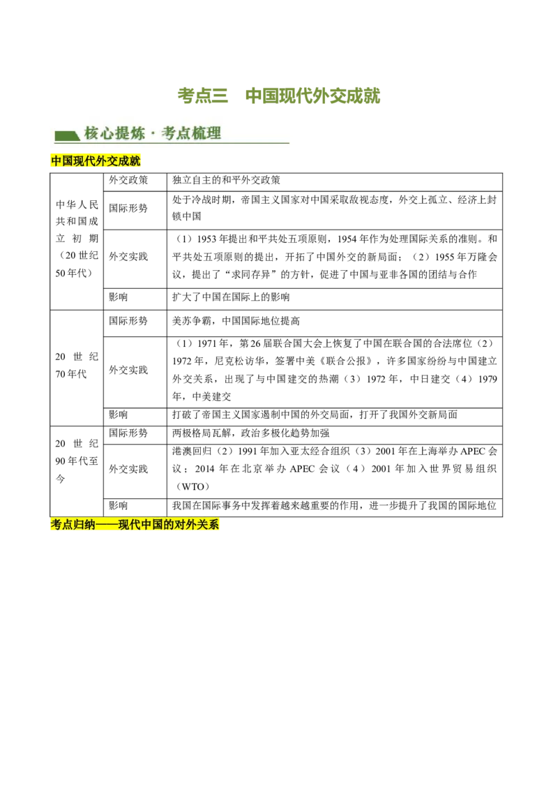 专题05中国对外关系与人类命运共同体（讲练）（原卷版）_中考历史资料合集_中考历史二轮复习资料（全国通用）_配套讲练