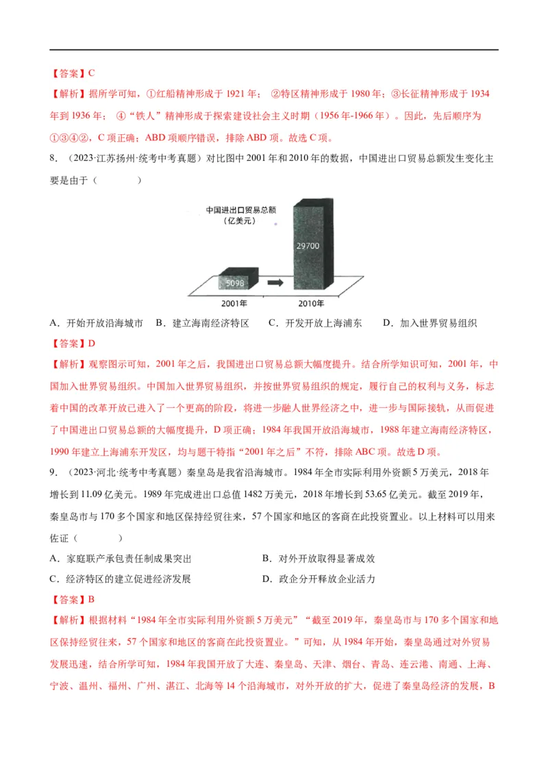 （练习）专题15中国特色社会主义道路（解析版）_中考历史资料合集_中考历史一轮复习讲义_配套练习（原卷版+解析版）_教师版（含答案解析）