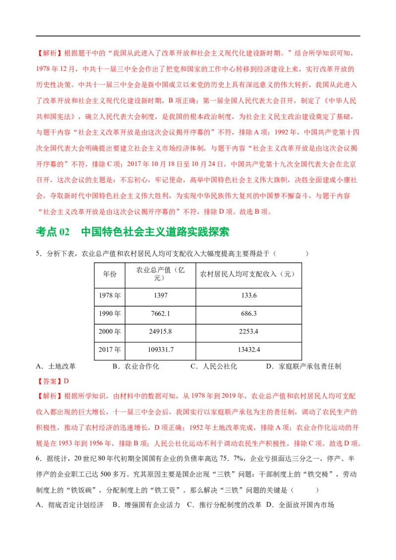 （练习）专题15中国特色社会主义道路（解析版）_中考历史资料合集_中考历史一轮复习讲义_配套练习（原卷版+解析版）_教师版（含答案解析）