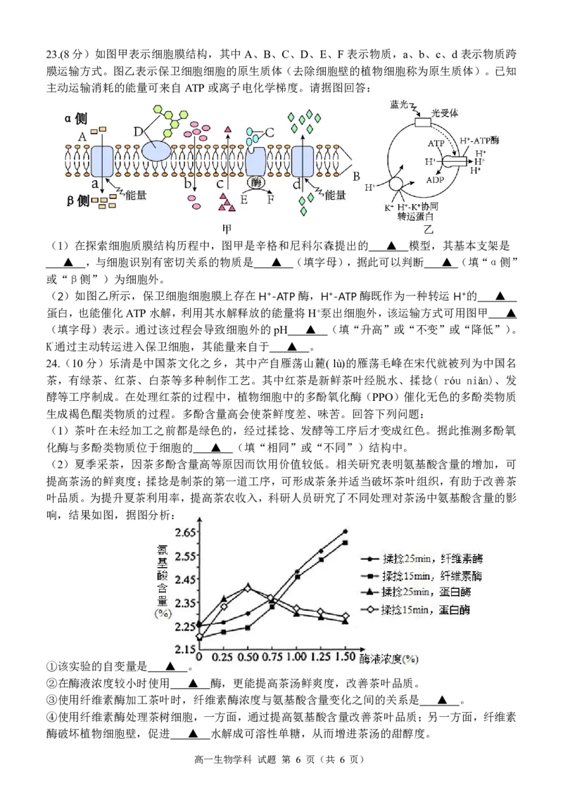 高一生物试题_2024年11月试卷_1119浙江省温州市新力量联盟2024-2025学年高一上学期期中联考_浙江省温州新力量联盟2024-2025学年高一上学期期中联考生物试题