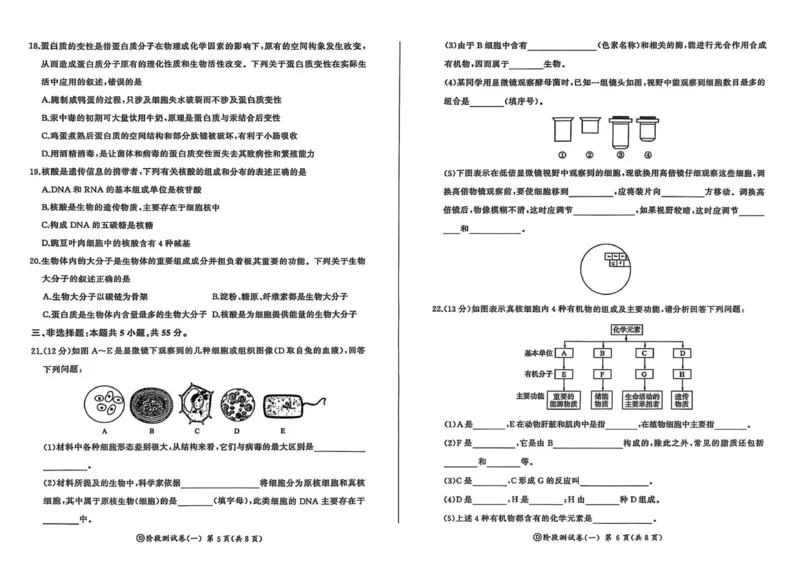 黑龙江省双鸭山市部分学校2025-2026学年高一上学期9月月考生物试题_2025年10月高一试卷_251003黑龙江省双鸭山市部分学校2025-2026学年高一上学期9月月考