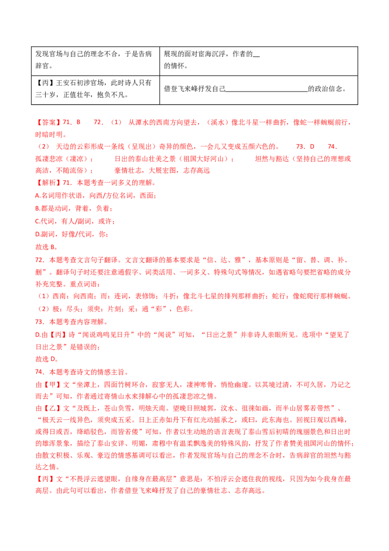 专题21：七下古诗词+文言文对比阅读精练-备战2025年中考语文一轮复习古代诗歌阅读（全国通用）解析版_中考复习资料_语数英物化_1语文中考复习_2025年中考资料