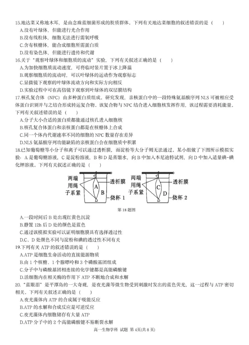 高一生物试题_2025年12月高一试卷_251209浙江省温州市浙南名校联盟2025-2026学年高一上学期11月期中（全）_浙江省浙南名校联盟2025-2026学年高一上学期11月期中生物试题（PDF版，含答案）