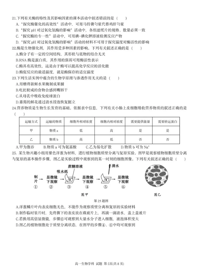 高一生物试题_2025年12月高一试卷_251209浙江省温州市浙南名校联盟2025-2026学年高一上学期11月期中（全）_浙江省浙南名校联盟2025-2026学年高一上学期11月期中生物试题（PDF版，含答案）