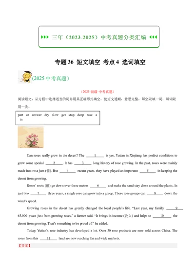 专题36短文填空考点4选词填空（全国通用）（解析版）_中考复习资料_语数英物化_3英语中考复习_2026年中考复习（更新中）