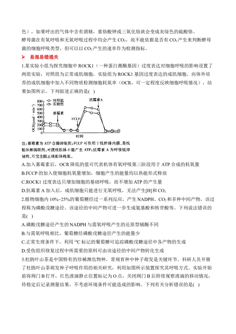 （5）细胞呼吸&mdash;&mdash;2025届高考生物二轮复习易错重难提升（含解析）_2025年新高考资料_二轮复习_2025届高考生物二轮复习易错重难提升（含解析）