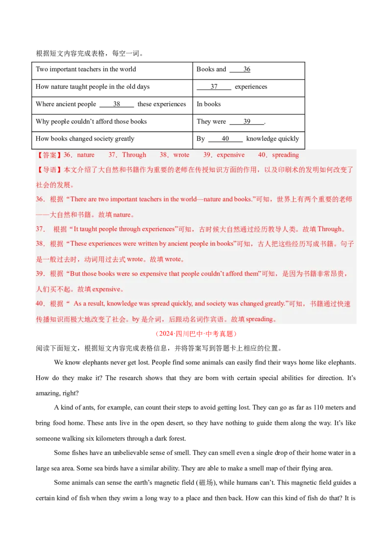 专题25任务型阅读考点3阅读填表（全国通用）（解析版）_中考复习资料_语数英物化_3英语中考复习_2026年中考复习（更新中）