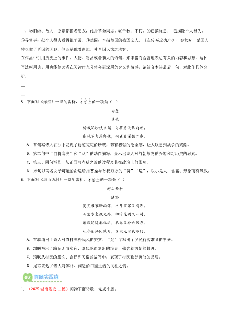 专题08：古诗词鉴赏之诗句赏析(练习）原卷版_中考复习资料_语数英物化_1语文中考复习_2026年中考复习（更新中）_备战2026年中考语文一轮复习之古诗文专题（全国通用）