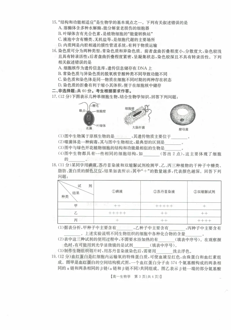 高一生物试卷_2025年11月高一试卷_251118金太阳&middot;广西省2025&mdash;2026学年上学期高一期中考试（26-125A）（全）