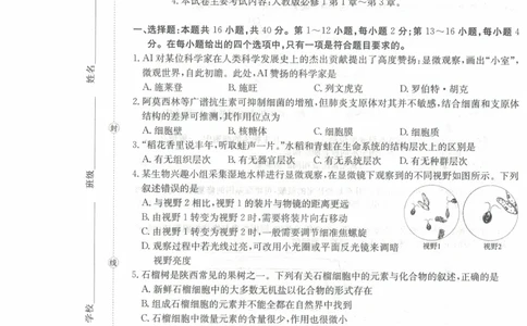 高一生物试卷_2025年11月高一试卷_251118金太阳&middot;广西省2025&mdash;2026学年上学期高一期中考试（26-125A）（全）