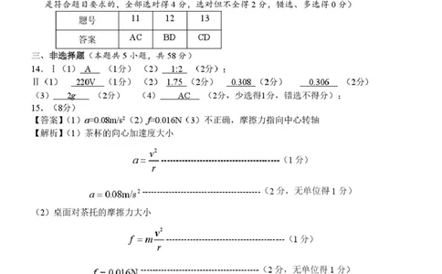 高一物理答案_2025年05月试卷_0521浙江省浙东北县域名校发展联盟（ZDB）2024-2025学年高一下学期4月期中考试