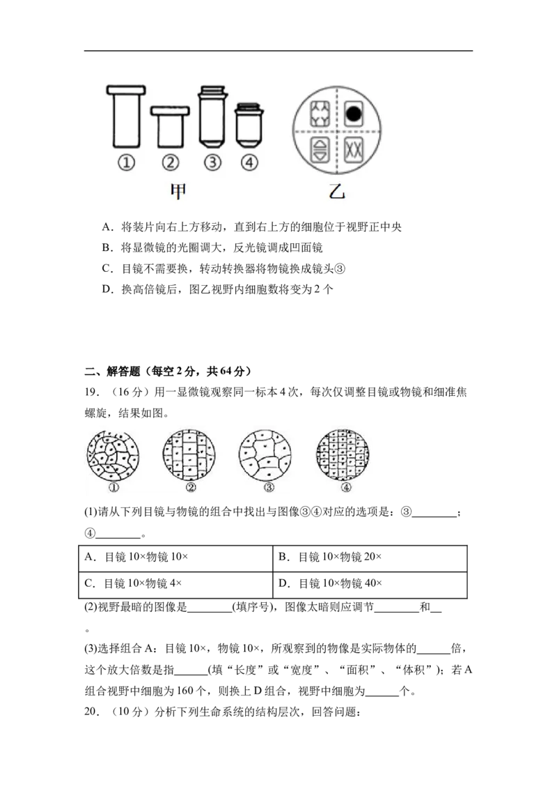 高一生物考试试卷_2025年10月高一试卷_251010湖北省咸宁市华师元一赤壁学校2025-2026学年高一上学期9月月考