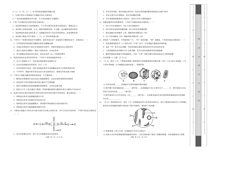 高一生物上学期第一次月考（陕晋青宁专用）（考试版A3）_2025年10月高一试卷_2510032025-2026学年高一生物上学期第一次月考