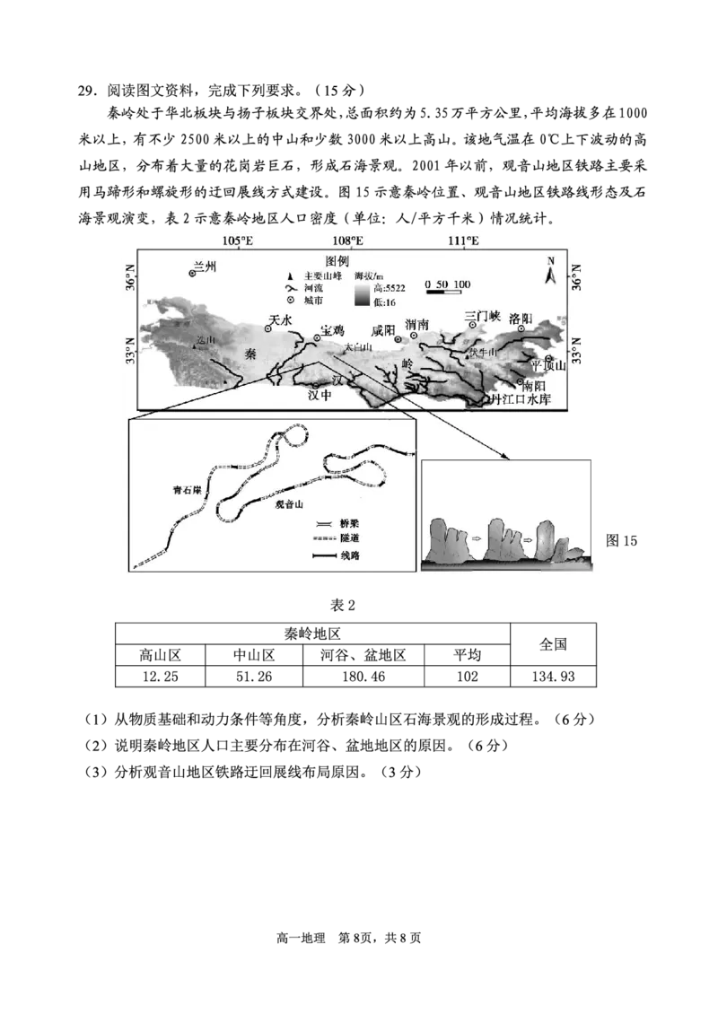 （教研室提供）山东省威海市2023-2024学年高一下学期期末考试地理试题_2024年08月试卷_0815山东省威海市2023-2024学年高一学期期末考试