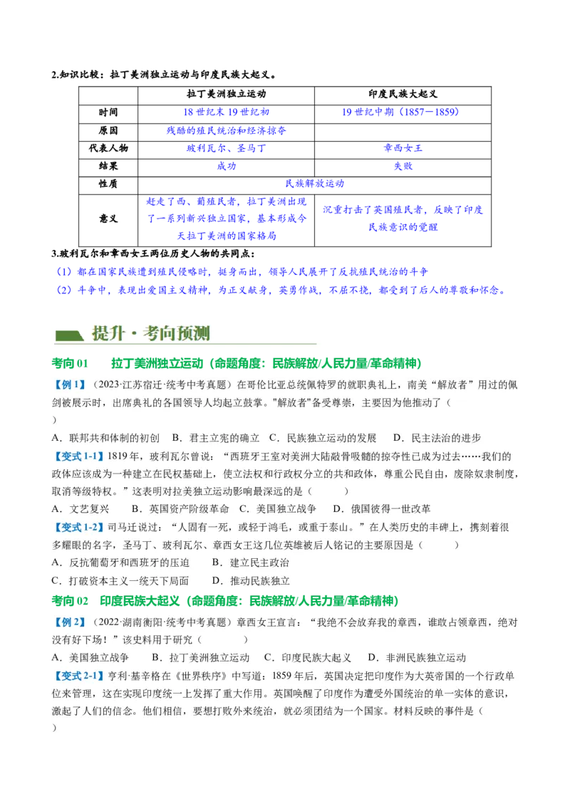 （讲义）专题23殖民地人民的反抗与资本主义制度的扩展（原卷版）_8历史中考复习_2024年中考复习资料_一轮复习资料_完课件+讲义+练习2024年中考历史一轮复习讲练测（全国通用）