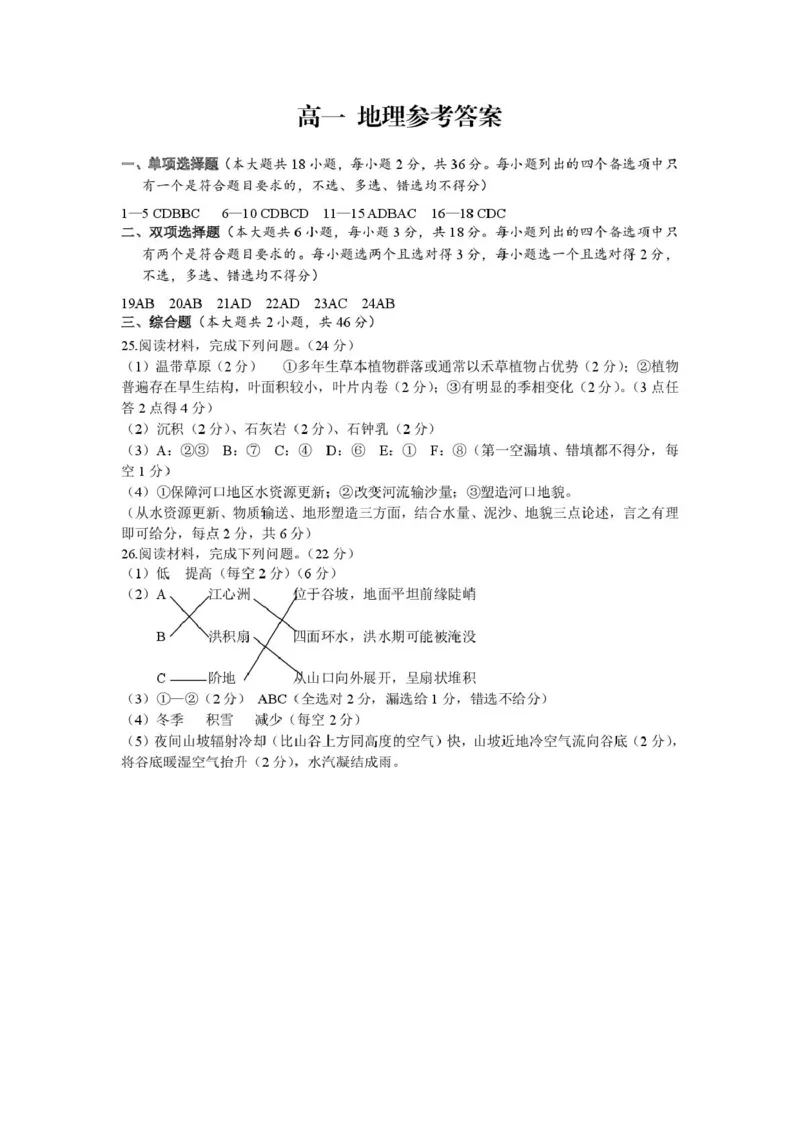高一地理答案_2026年02月高一试卷_260219浙江衢州市2025-2026学年高一上学期2月期末（全）_浙江省衢州市2025-2026学年高一上学期2月期末地理试题（含答案）