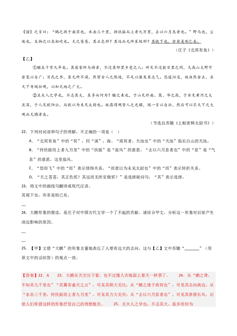 专题21：八下文言文+文言文对比阅读精练(练习）解析版_中考复习资料_语数英物化_1语文中考复习_2026年中考复习（更新中）_备战2026年中考语文一轮复习之古诗文专题（全国通用）