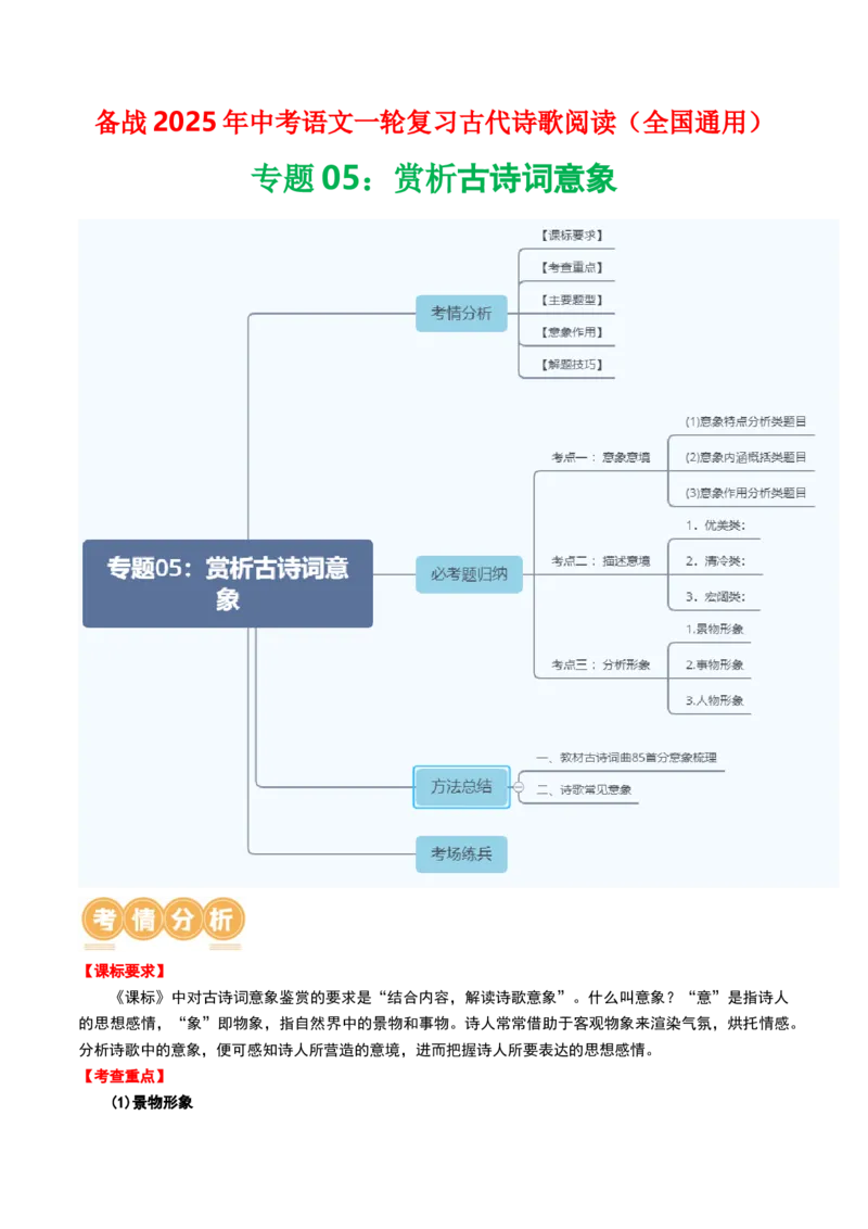 专题05：赏析古诗词意象-备战2025年中考语文一轮复习古代诗歌阅读（全国通用）解析版_中考复习资料_语数英物化_1语文中考复习_2025年中考资料