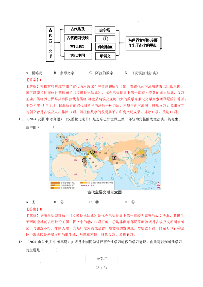 专题22古代亚非文明（练习）（解析版）_中考历史资料合集_2026中考历史一轮复习课件_一轮练习