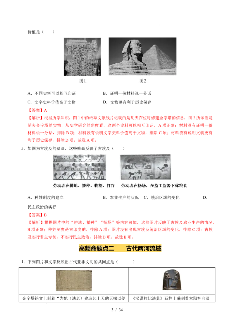 专题22古代亚非文明（练习）（解析版）_中考历史资料合集_2026中考历史一轮复习课件_一轮练习