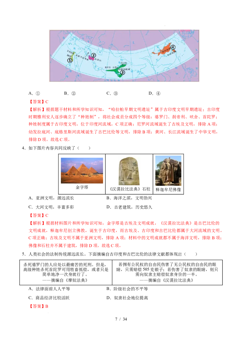 专题22古代亚非文明（练习）（解析版）_中考历史资料合集_2026中考历史一轮复习课件_一轮练习
