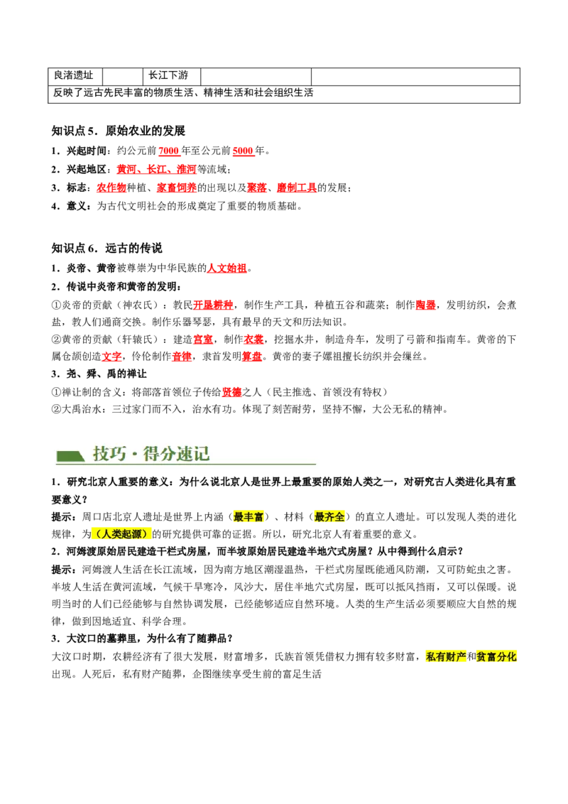 （讲义）专题01先秦时期：中国境内早期人类与文明的起源、早期国家与社会变革修改版（解析版）_中考历史资料合集_中考历史一轮复习讲义_配套讲义（原卷版+解析版）