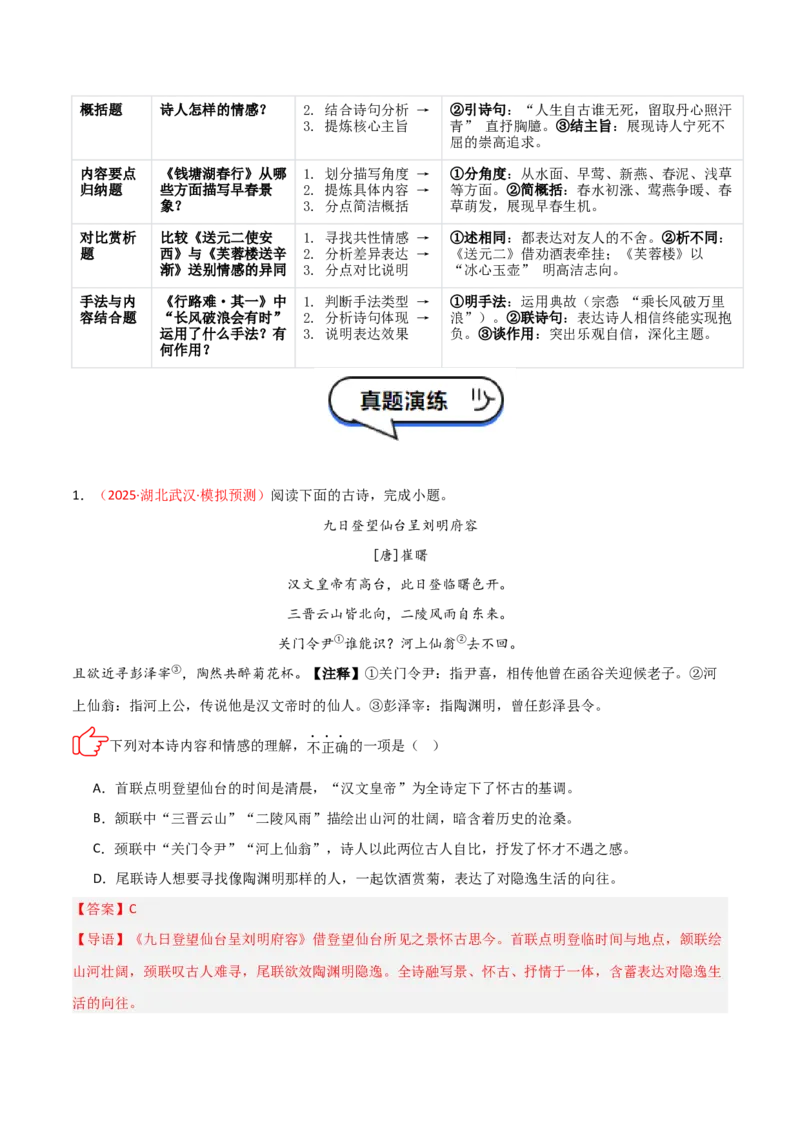 专题06：古诗词鉴赏之理解内容(讲义）解析版_中考复习资料_语数英物化_1语文中考复习_2026年中考复习（更新中）_备战2026年中考语文一轮复习之古诗文专题（全国通用）