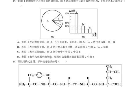 高一生物上学期第一次月考测试范围：人教版2019必修1第1章~第2章（广东专用）（考试版）_2025年10月高一试卷_2510032025-2026学年高一生物上学期第一次月考