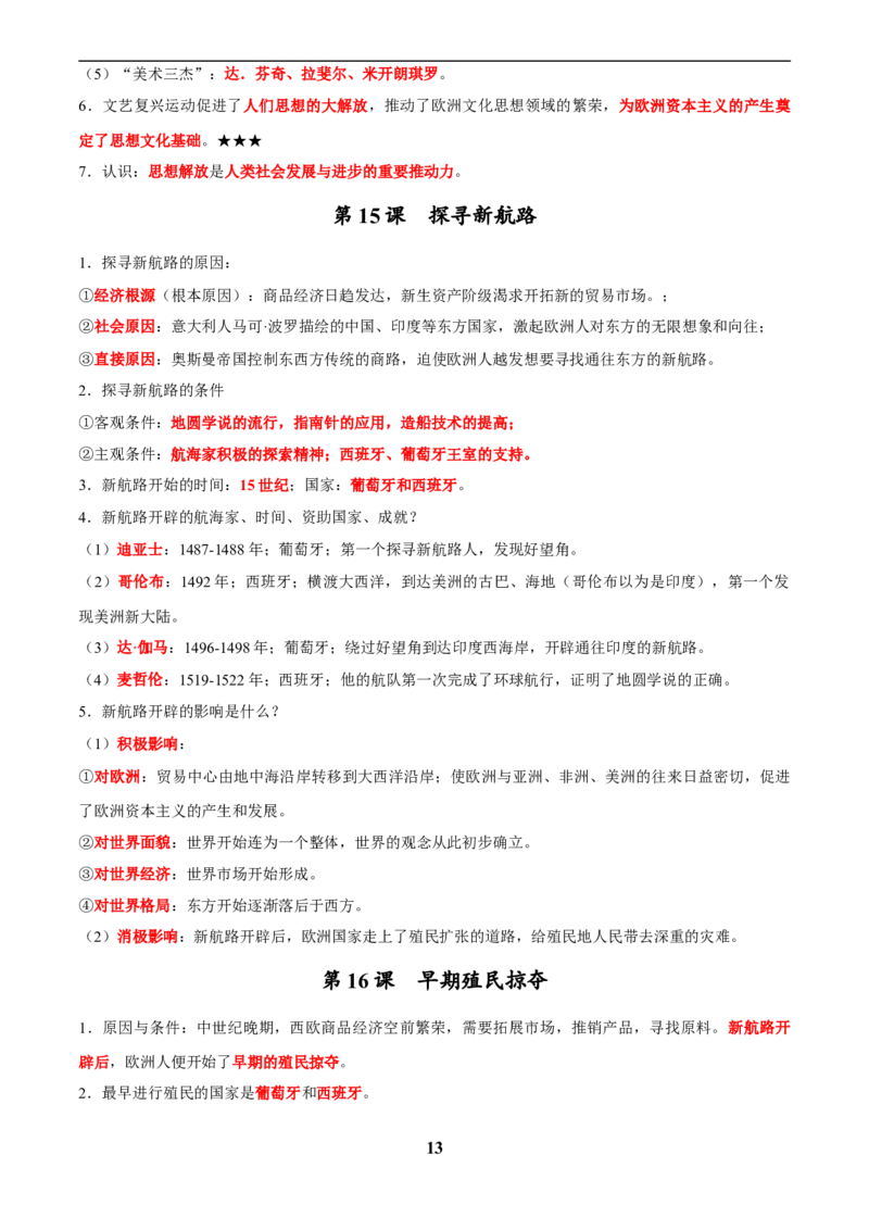 主题16常考点一句话背记(世界史)_中考历史资料合集_中考历史专题复习讲义资料（可下载打印）