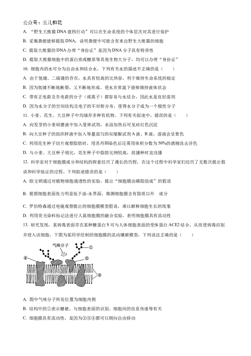 黑龙江省哈尔滨市香坊区哈尔滨市第九中学校2024-2025学年高一上学期12月月考生物试题Word版无答案_2025年01月试卷_0109黑龙江省哈尔滨市第九中学2024-2025学年高一上学期12月月考试题