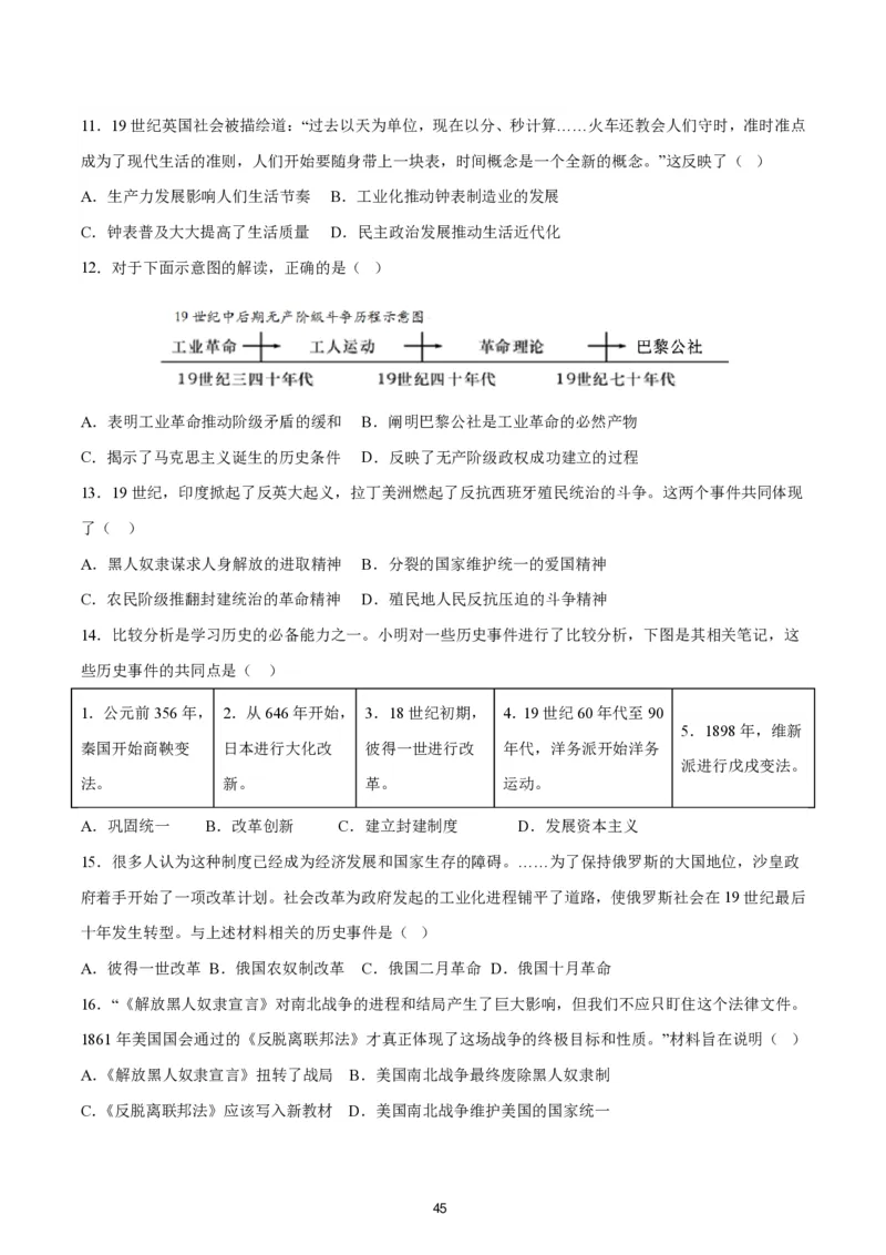 2024-2025通用版中考复习历史测试卷（6套）_中考历史资料合集