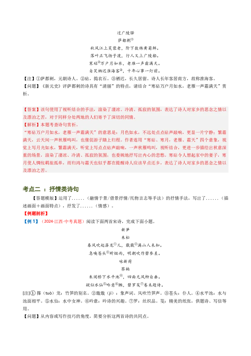 专题09：古诗词鉴赏之诗句赏析-备战2025年中考语文一轮复习古代诗歌阅读（全国通用）解析版_中考复习资料_语数英物化_1语文中考复习_2025年中考资料