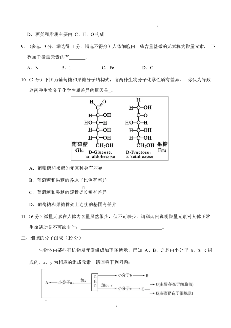 高一生物上学期第一次月考（上海专用）（考试版）_2025年10月高一试卷_2510032025-2026学年高一生物上学期第一次月考