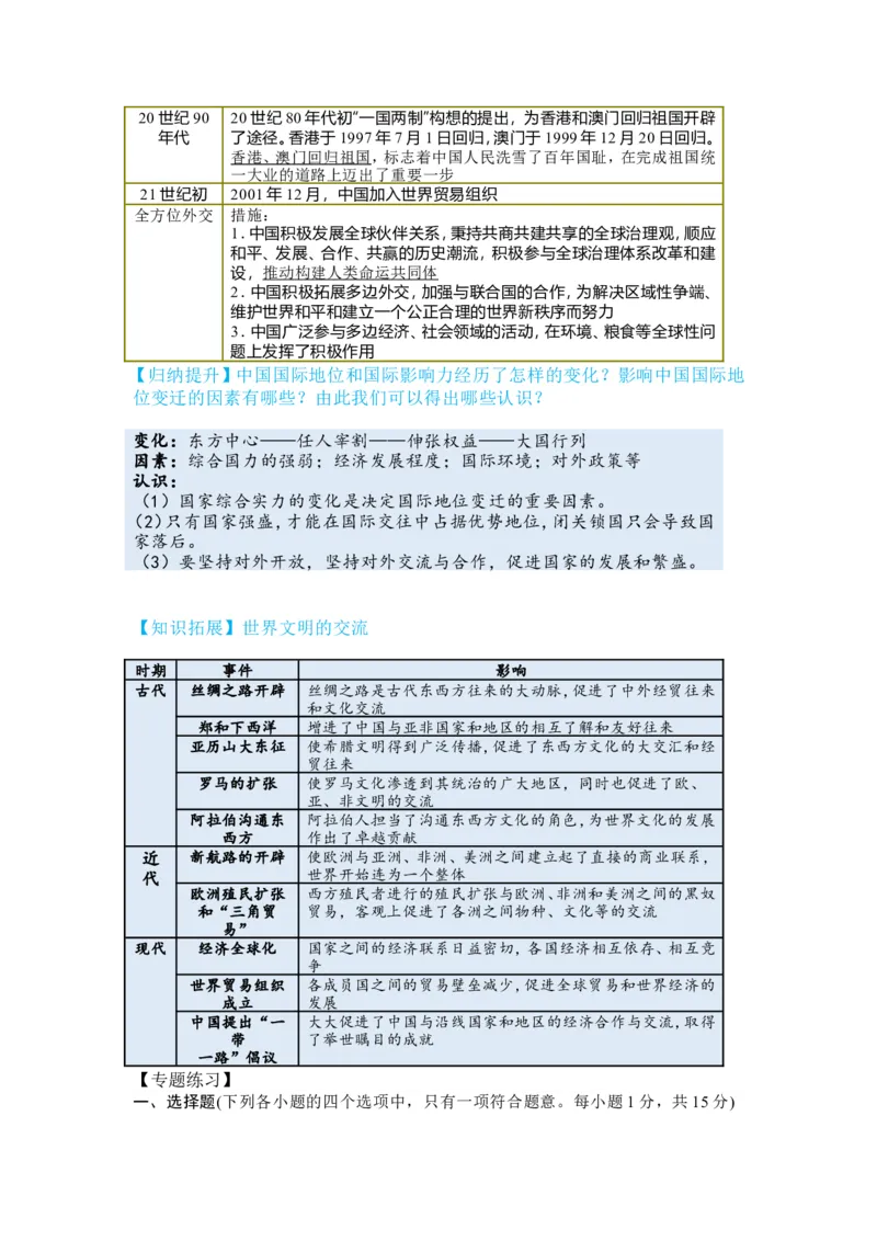 2025年中考历史热点专题（五）：中国对外交往_中考历史资料合集_2025中考历史热点专题复习（可下载打印）
