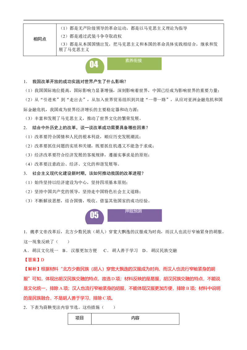 长效热点08改革与革命（解析版）_中考历史资料合集_中考历史八大长效热点_长效热点08改革与革命-中考之历史长效热点复习全攻略