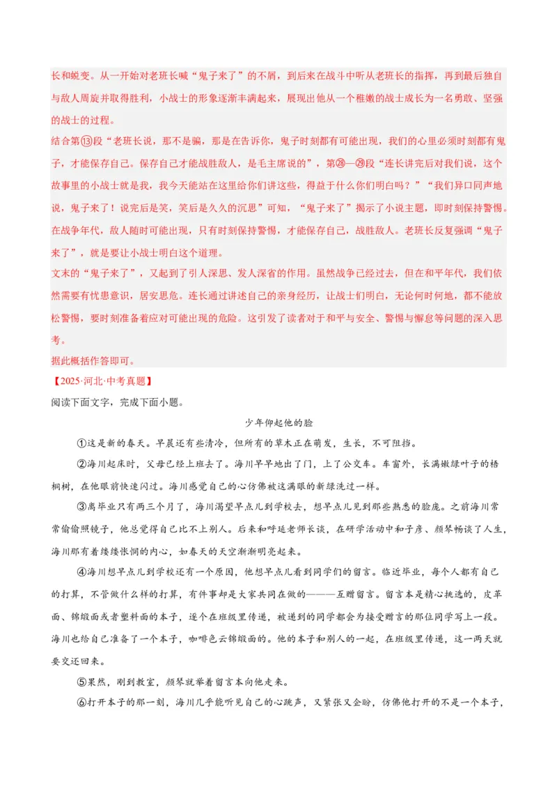 专题17小说阅读（一）（全国通用）（解析版）_中考复习资料_语数英物化_1语文中考复习_2026年中考复习（更新中）_好题汇编三年（2023-2025）中考语文真题分类汇编（全国通用）
