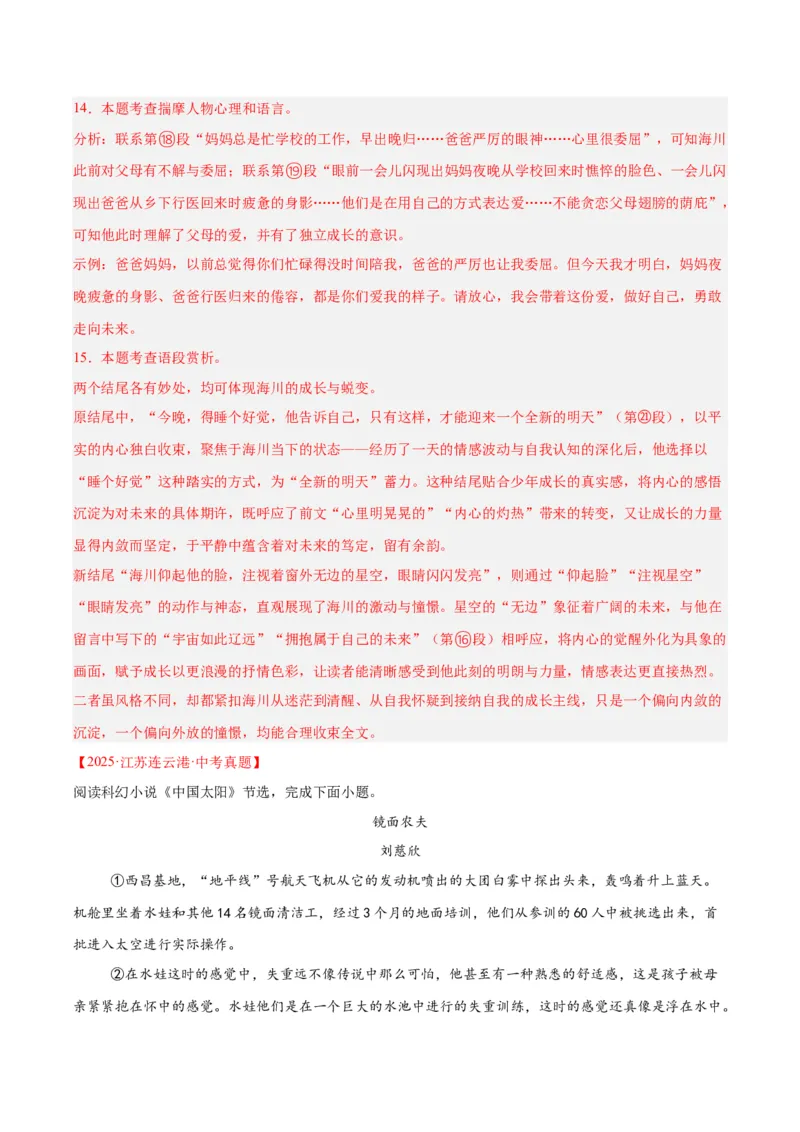 专题17小说阅读（一）（全国通用）（解析版）_中考复习资料_语数英物化_1语文中考复习_2026年中考复习（更新中）_好题汇编三年（2023-2025）中考语文真题分类汇编（全国通用）