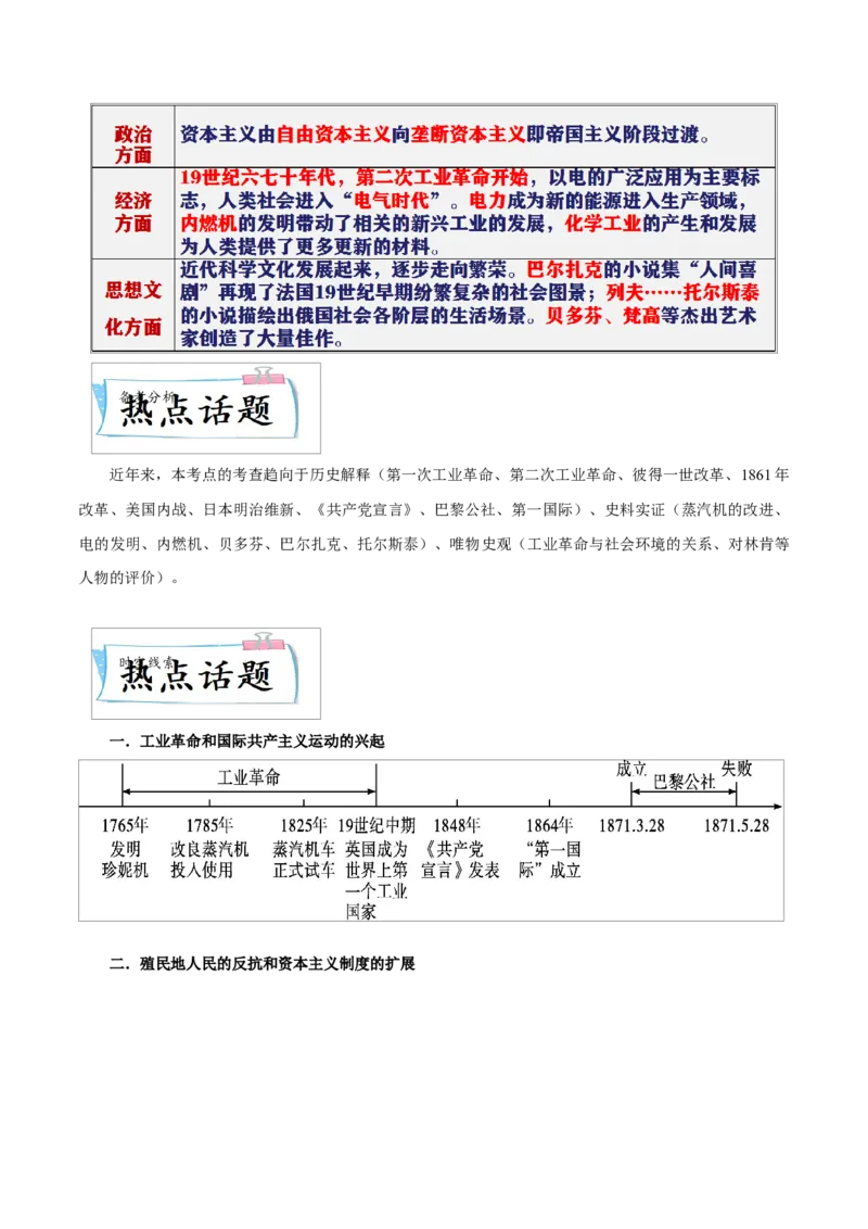 重难点15二次工业革命、国际共产主义运动的兴起和近代科学文化、殖民地人民的反抗与资本主义制度的扩展（解析版）_8历史中考复习_2023年中考复习资料_专项复习