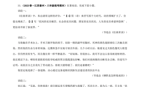 专题13中考名著试题精选60题（二）（原卷版）－备战2024年中考语文名著阅读知识（考点）梳理+真题演练_中考复习资料_语数英物化_1语文中考复习_2024年中考资料_专项复习资料
