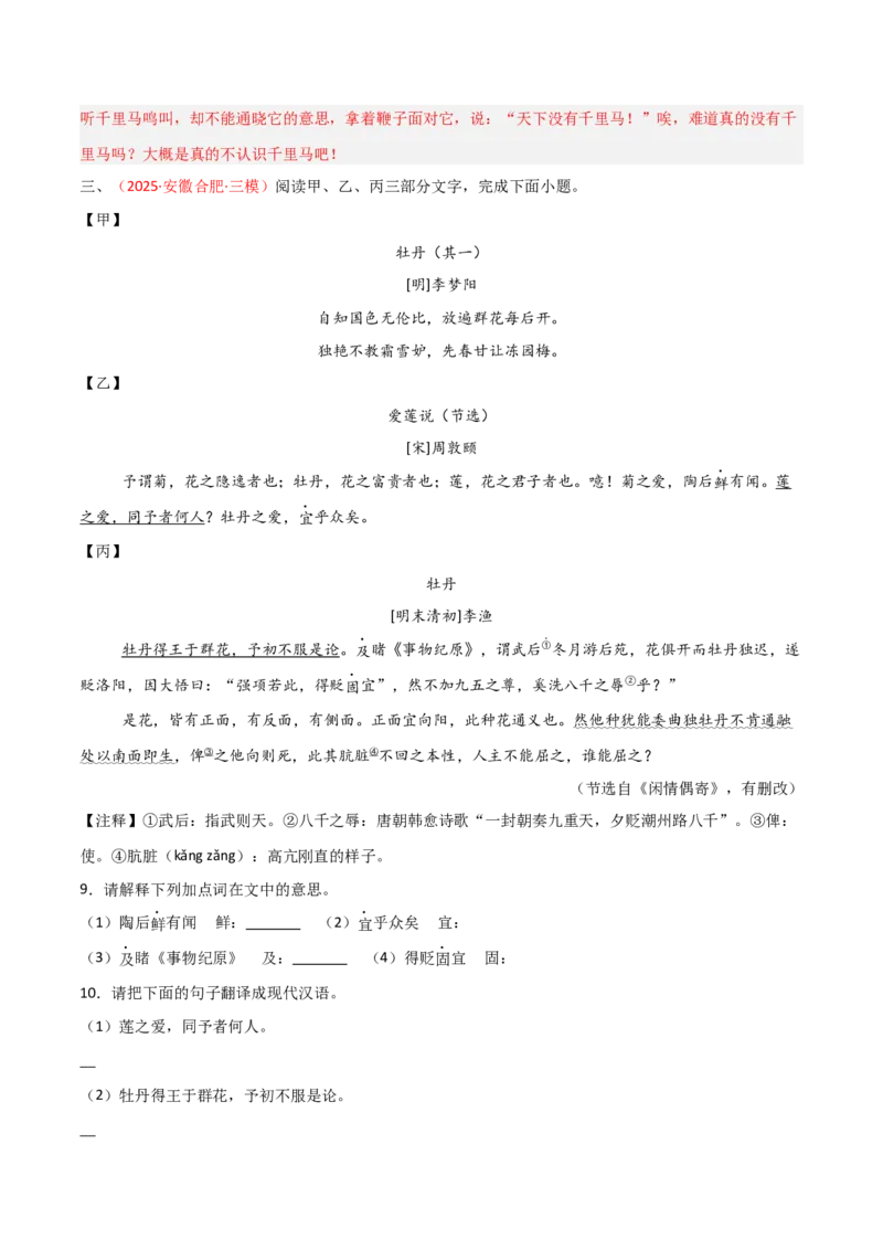 专题07：文言文阅读之把握情感主旨(练习）解析版_中考复习资料_语数英物化_1语文中考复习_2026年中考复习（更新中）_备战2026年中考语文一轮复习之古诗文专题（全国通用）