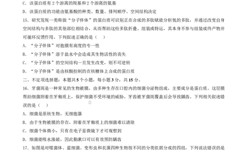 高一生物上学期第一次月考（山东专用）测试范围：人教版2019必修1第1章~第2章（考试版）_2025年10月高一试卷_2510032025-2026学年高一生物上学期第一次月考