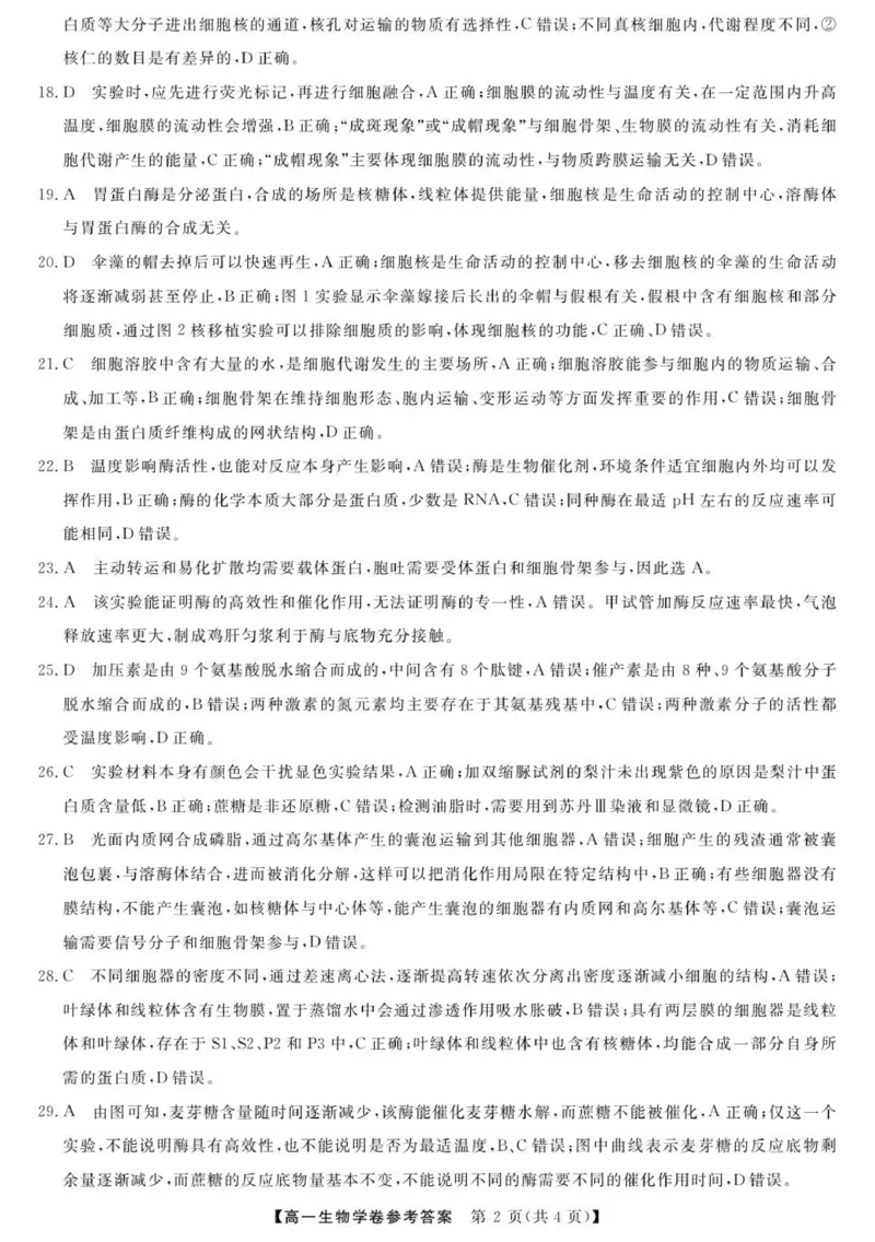 高一答案_2025年12月高一试卷_251202浙江省强基联盟2025-2026学年高一上学期11月期中_浙江省强基联盟2025-2026学年高一上学期11月期中生物试题（图片版，含答案）