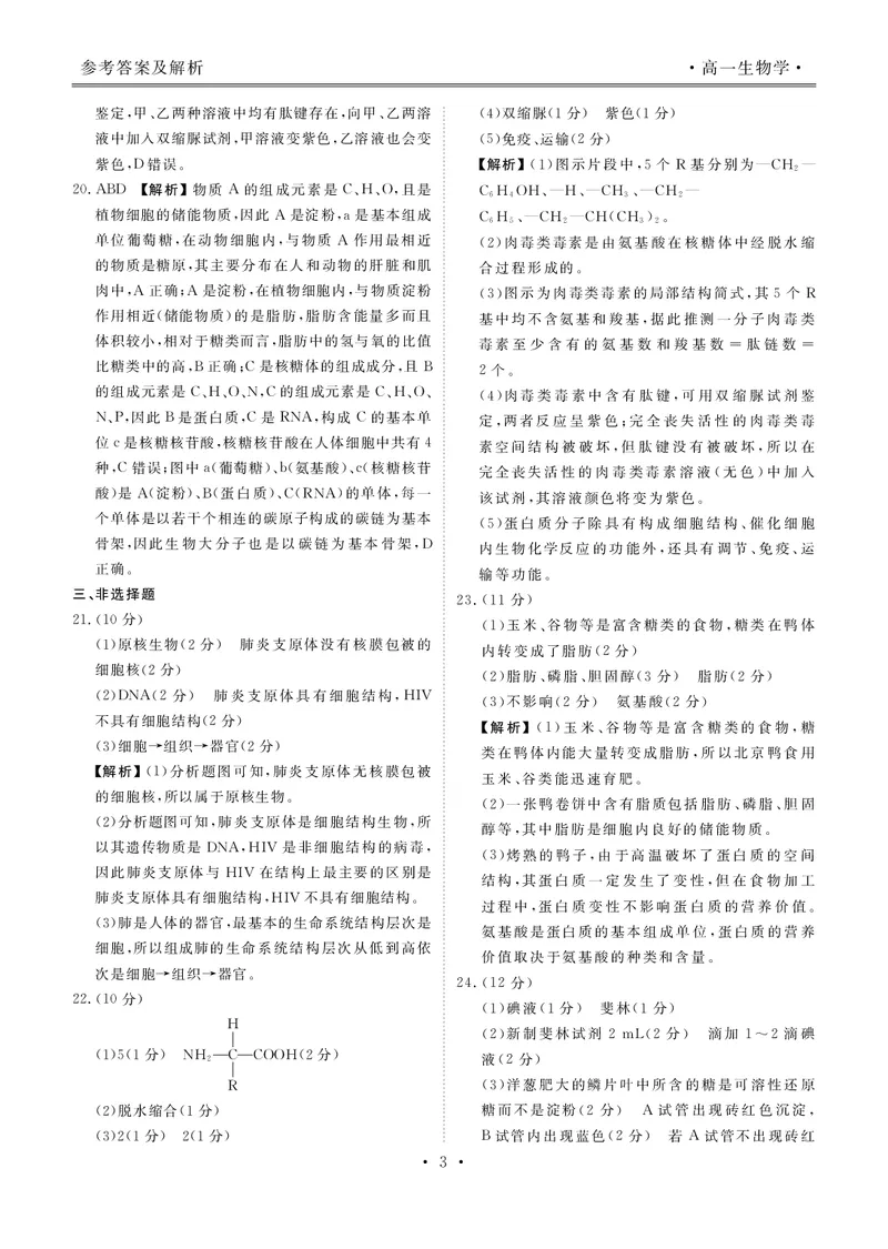 高一生物答案_2025年11月高一试卷_251104云南省楚雄彝族自治州民族中学2025-2026学年高一上学期10月月考_云南省楚雄州民族中学2025-2026学年高一上学期10月月考生物试题（扫描版，有解析）