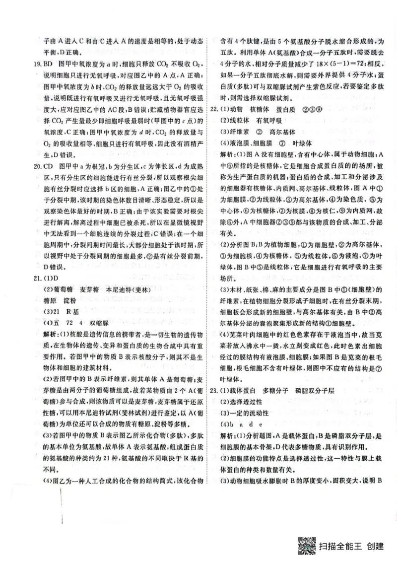 高一生物答案_2025年05月试卷_0523江西省赣州市大余县部分学校2024-2025学年高一下学期4月期中联考