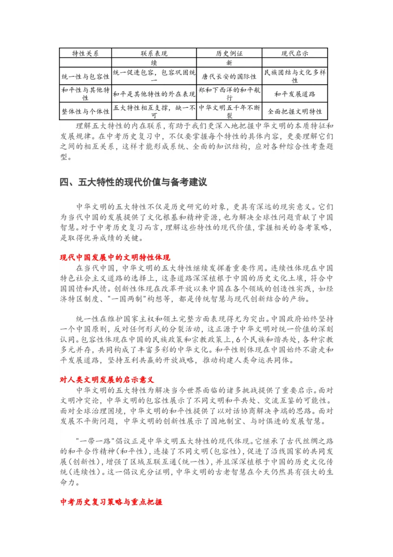 2025年中考历史复习热点专题（一）：中华文明的五大特性_中考历史资料合集_2025中考历史热点专题复习（可下载打印）