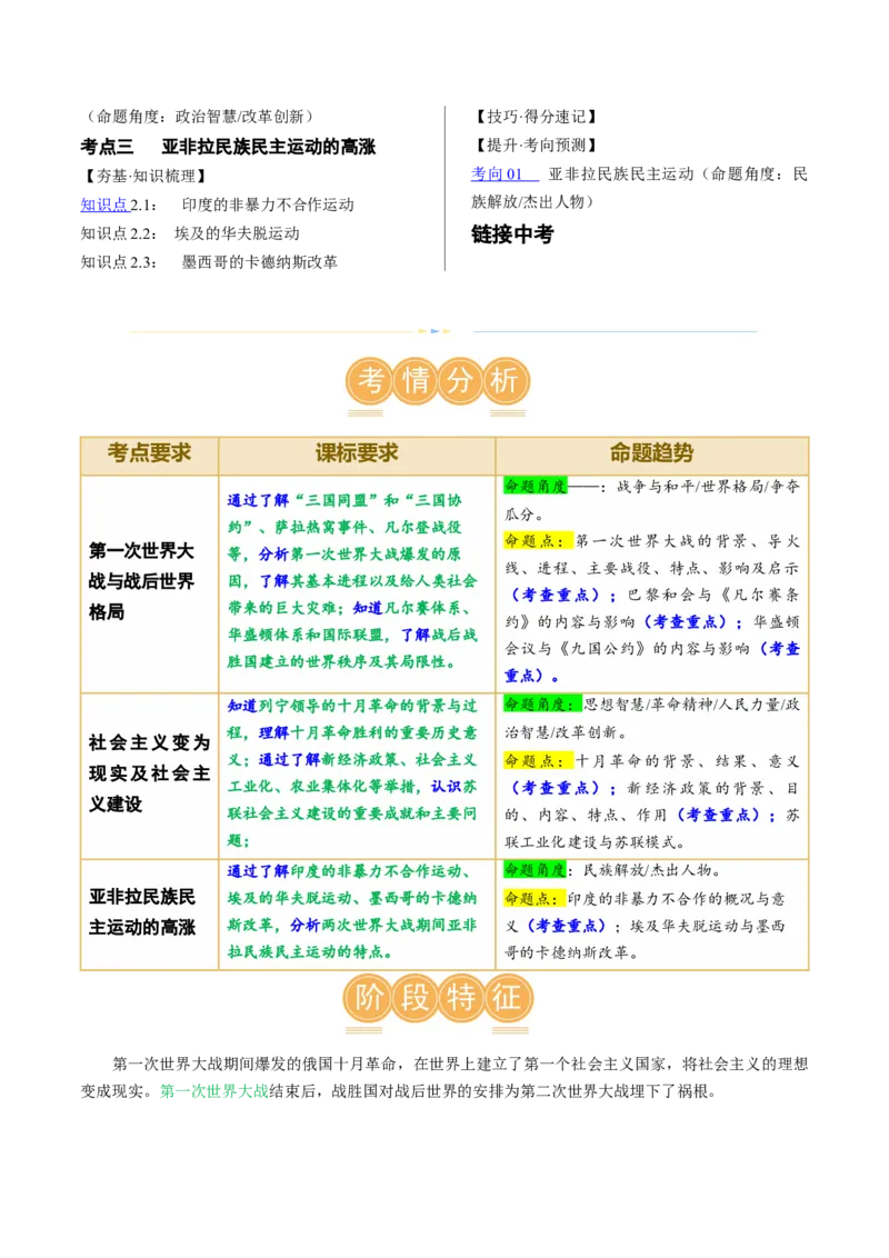 （讲义）专题25第一次世界大战和战后初期的世界（原卷版）_8历史中考复习_2024年中考复习资料_一轮复习资料_完课件+讲义+练习2024年中考历史一轮复习讲练测（全国通用）